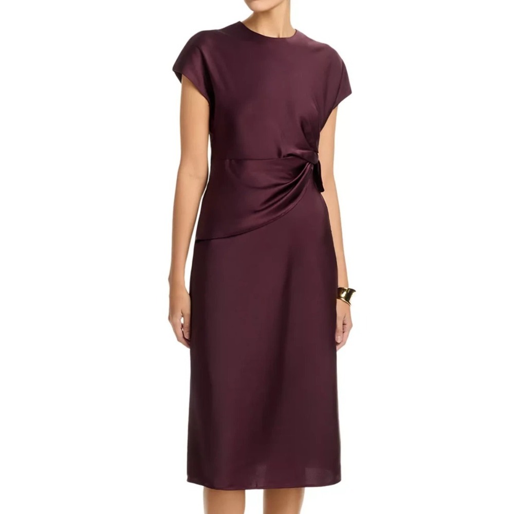 AREA STARS Womens Satin Dress Sheath Midi Dress Avery Draped Medium Or Small
